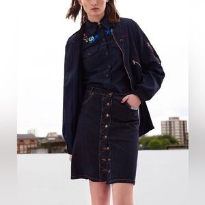 Preen Line Floral Denim Button Mini Skirt Sz XS